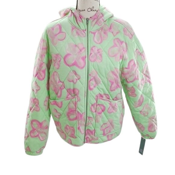WILD Fable Jacket Mint Green Floral Quilted Hooded Retro Oversized Coat - Picture 2 of 6